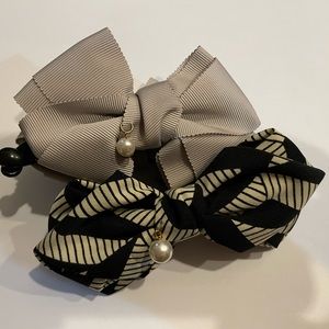 Ribbon Bow Banana Hair Clips with Pearl Detail